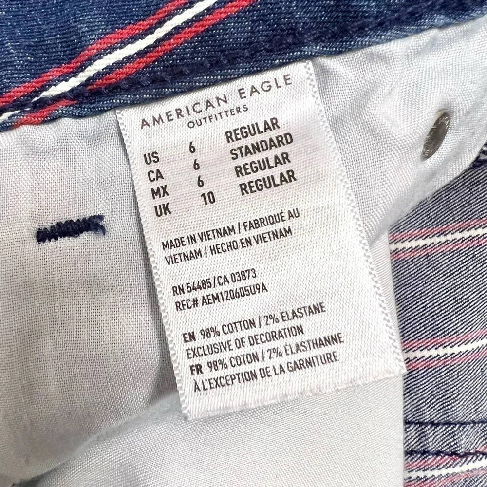 AMERICAN EAGLE Hi-rise Mini Stripe Raw hem nautical Stretch skirt womens size 6